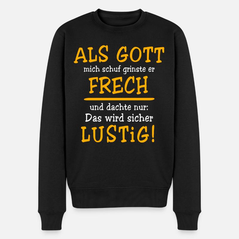 Lustig Sprüche Gott Grinste - Männer Premium Bio Pullover - Schwarz