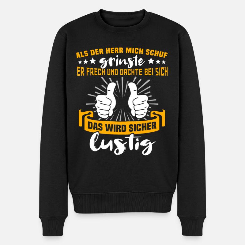 Lustig Sprüche Gott Grinste - Männer Premium Bio Pullover - Schwarz