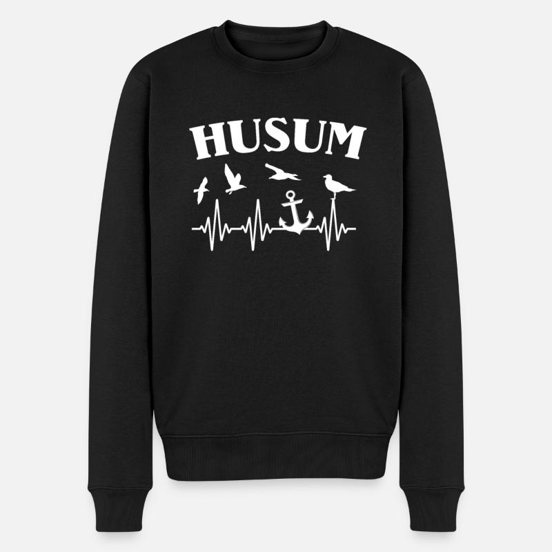 Husum EKG Husumer Herzlinie - Männer Premium Bio Pullover - Schwarz