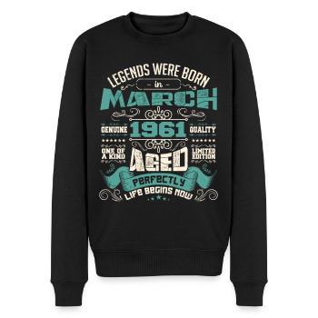März 1961 | Geburtstagsgeschenk - Männer Premium Bio Pullover - Schwarz - Vorne - Nico (187cm)
