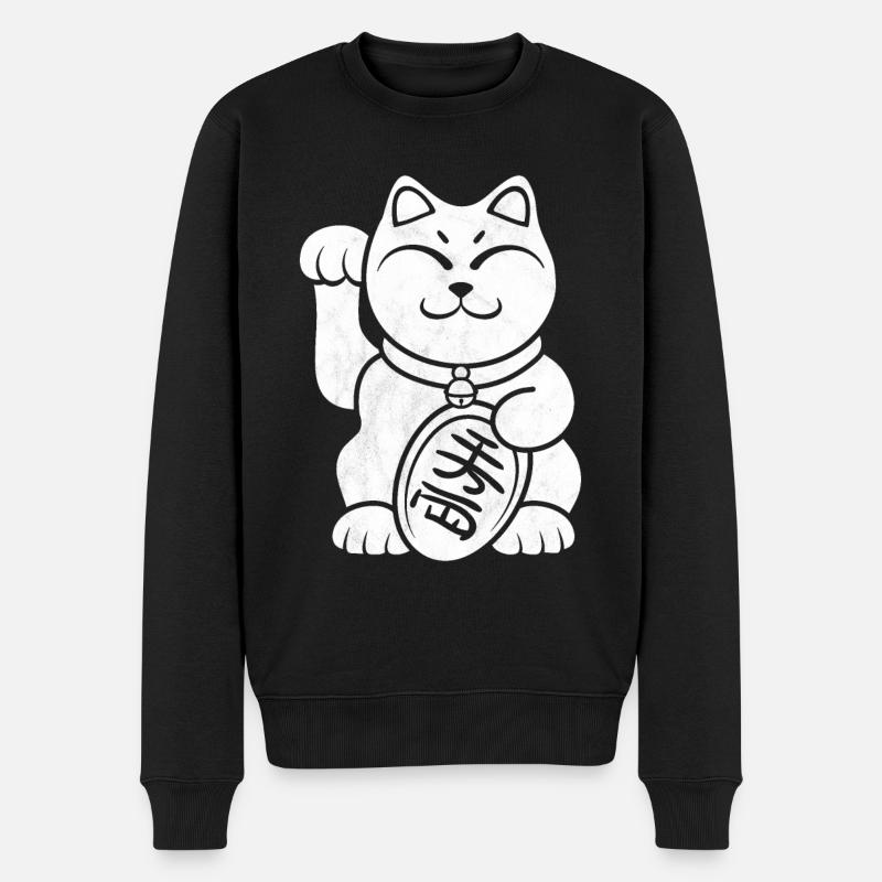 Glückskatze - Männer Premium Bio Pullover - Schwarz