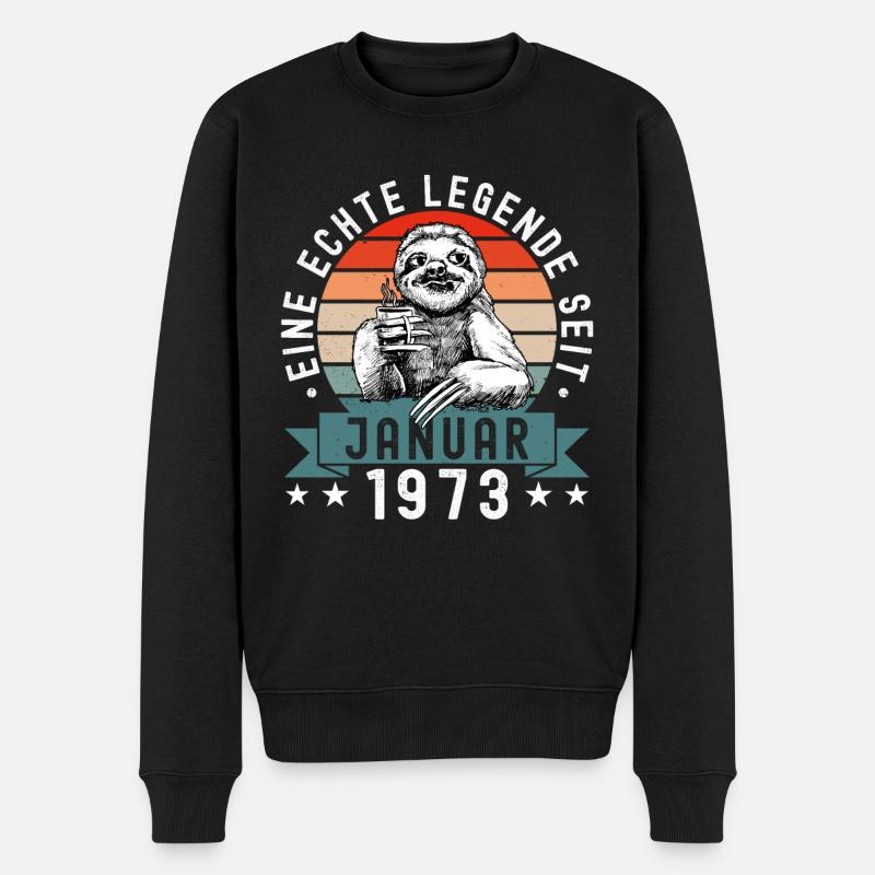 Faultier Geburtstag Januar 1973 Geboren Jahrgang - Männer Premium Bio Pullover - Schwarz