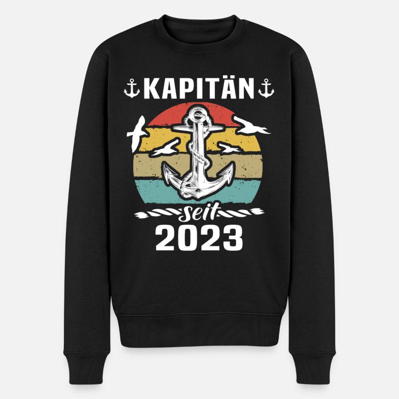 Kapitän 2023 Bootsführerschein Boot - Männer Premium Bio Pullover - Schwarz
