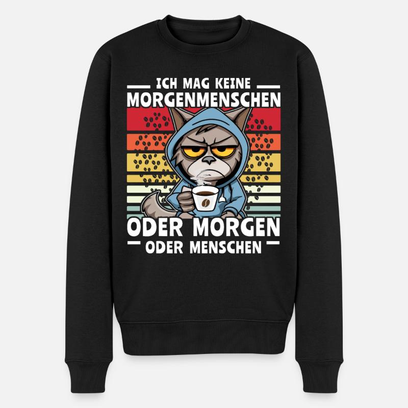Katze Kaffee Morgenmenschen - Männer Premium Bio Pullover - Schwarz