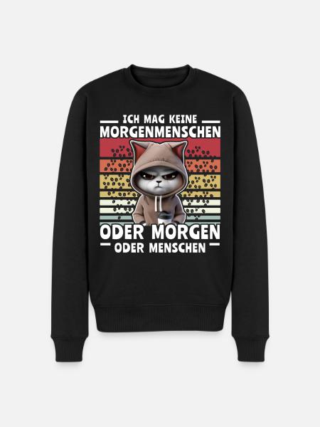 Katze Kaffee Morgenmenschen - Männer Premium Bio Pullover - Schwarz