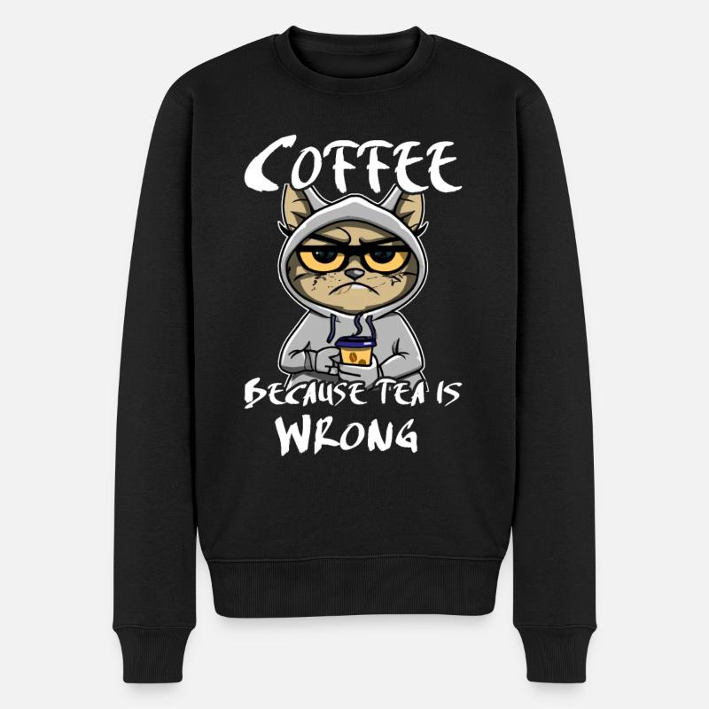 Kaffee Trinken Katze Tee - Männer Premium Bio Pullover - Schwarz