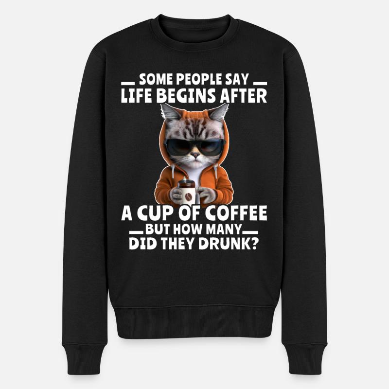 Coffee Cat Coffee Drinker - Men's Premium Organic Jumper - black