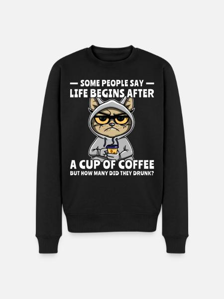 Kaffee Katze Kaffeetrinker - Männer Premium Bio Pullover - Schwarz
