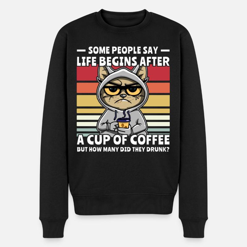 Café Retro Cat - Pull Premium bio Homme - noir