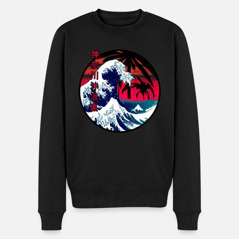 La grosse vague au large de Kanagawa - Pull Premium bio Homme - noir