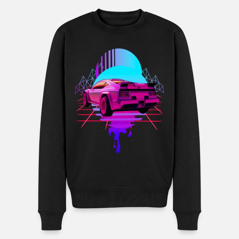 Retro Wave Sportwagen Vaporwave - Männer Premium Bio Pullover - Schwarz