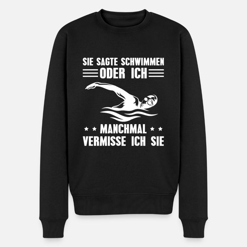 Schwimmen Spruch Schwimmbad Schwimmer - Männer Premium Bio Pullover - Schwarz