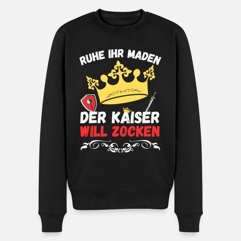 Ruhe ihr Maden der Kaiser will zocken - Design 2 - Männer Premium Bio Pullover - Schwarz