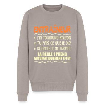 Coach Cadeau | Entraîneur Handball Football Rugby - Pull Premium bio Homme - taupe - Devant - Nico (187cm)
