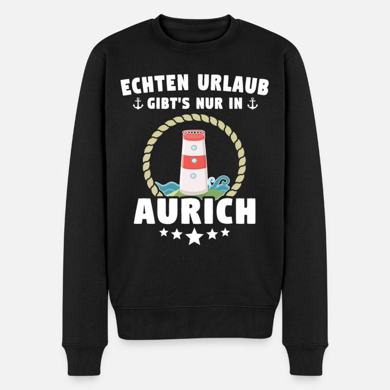 Aurich Urlaub - Männer Premium Bio Pullover - Schwarz
