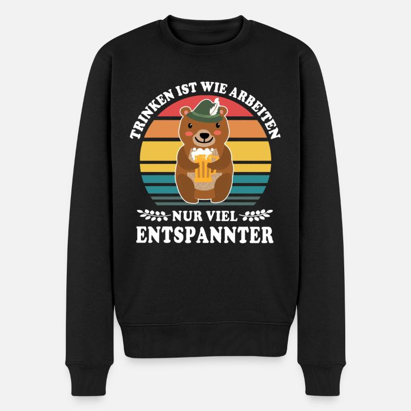 Trinken Arbeiten Bär - Männer Premium Bio Pullover - Schwarz