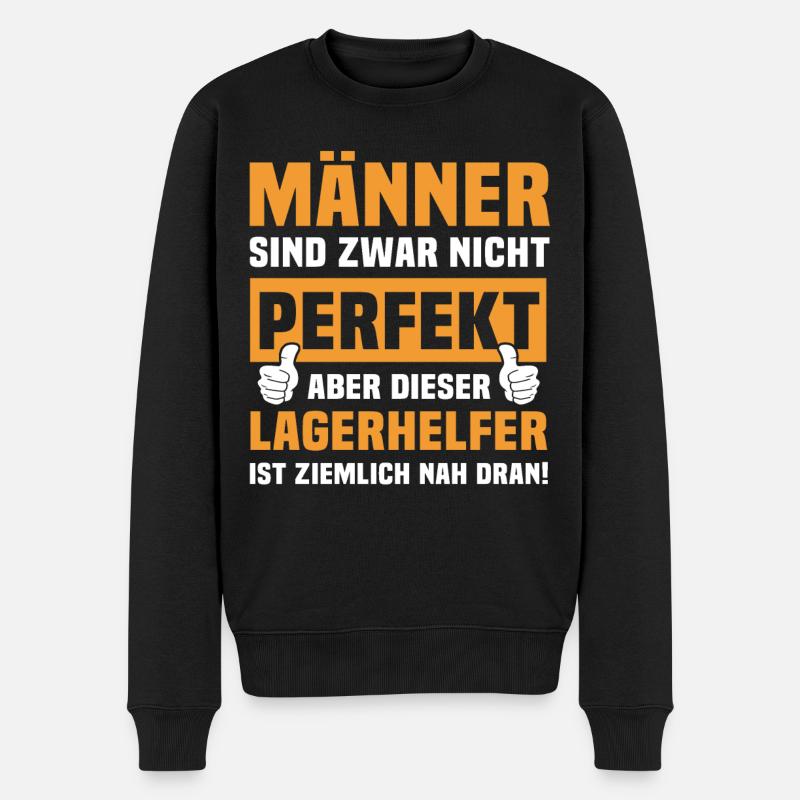 Lustige Lagerhelfer Sprüche - Männer Premium Bio Pullover - Schwarz