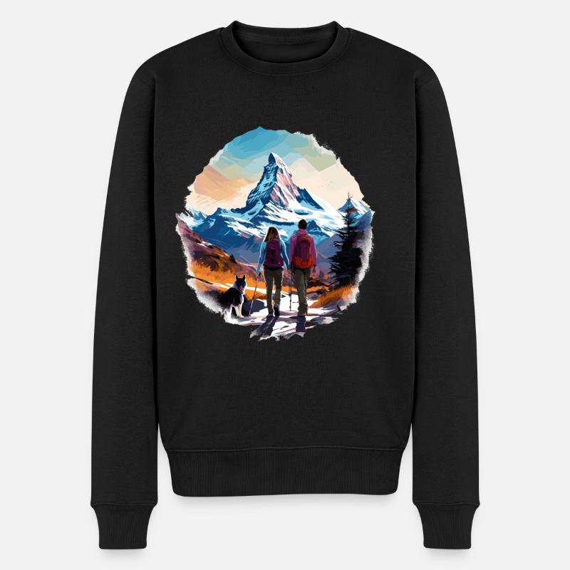 Zermatt, Matterhorn, Matterhorn, Wanderer - Männer Premium Bio Pullover - Schwarz