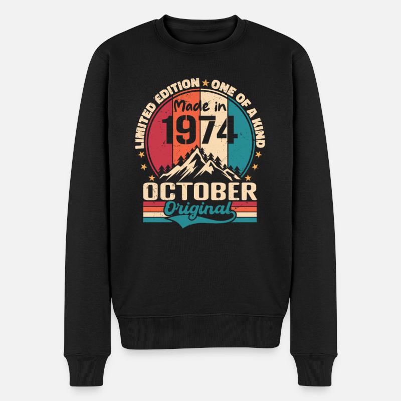 Oktober 1974 Geburtstagsgeschenk 1974 Oktober - Männer Premium Bio Pullover - Schwarz