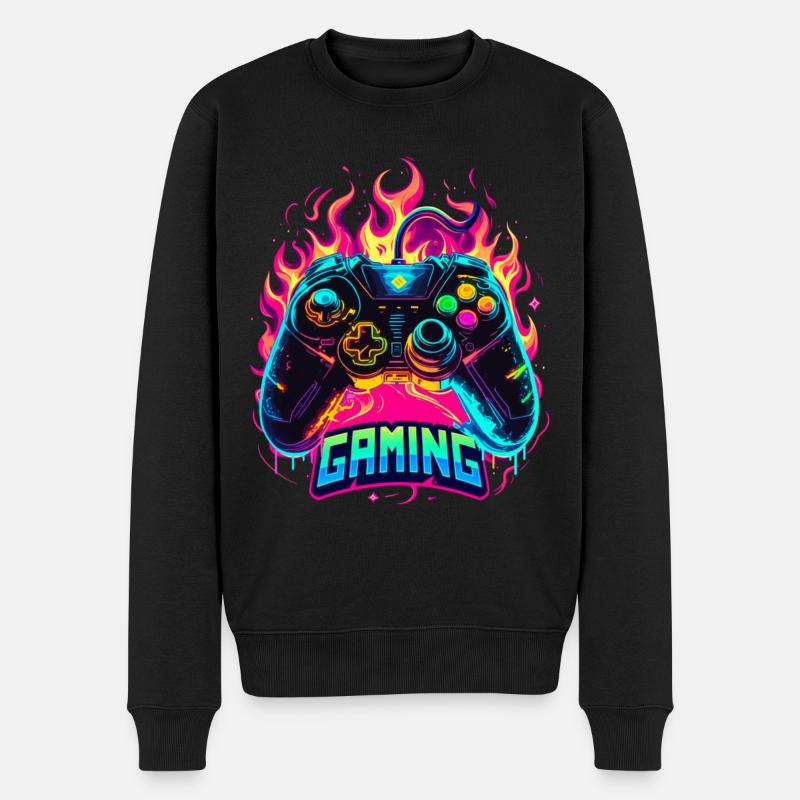 Gaming Controller Flammen Kunst - Männer Premium Bio Pullover - Schwarz