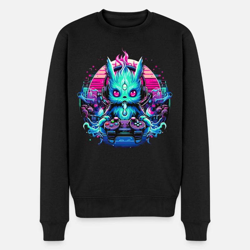 Synthwave Gamer Gaming Alien - Pull Premium bio Homme - noir