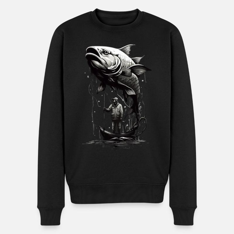 FISCH ANGELN FISCHER ANGLER - Männer Premium Bio Pullover - Schwarz