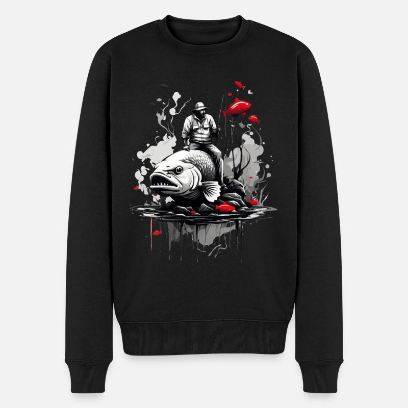 SURREAL ANGELN ANGLER - Männer Premium Bio Pullover - Schwarz