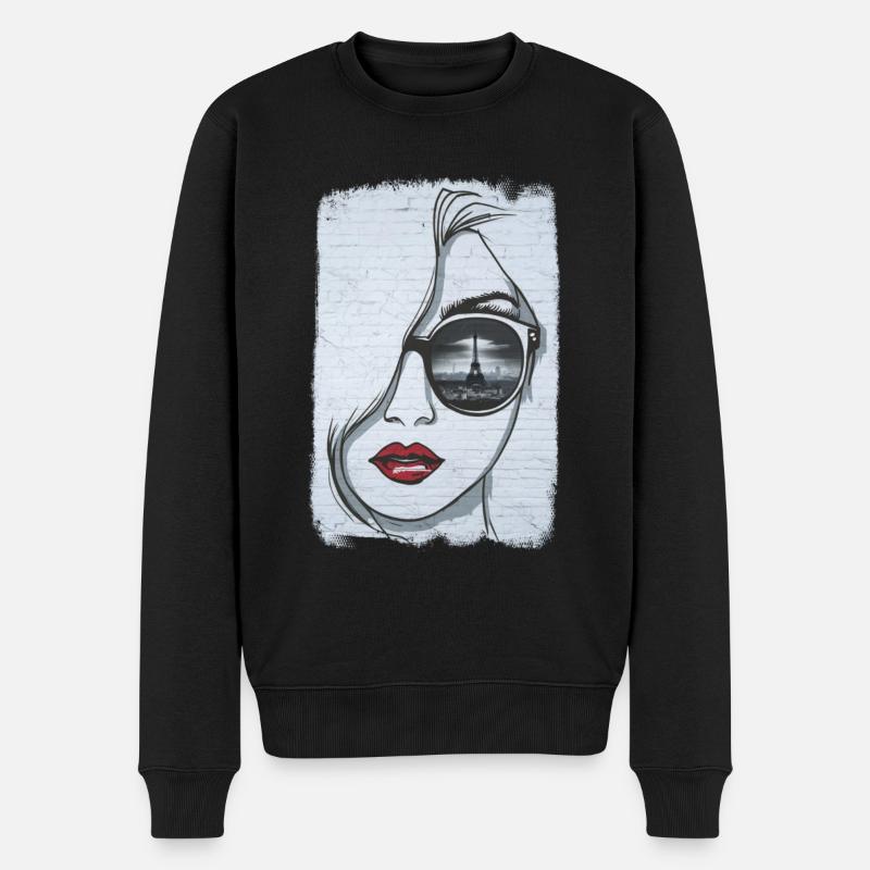 Graffiti-Mädchen in Paris - Männer Premium Bio Pullover - Schwarz