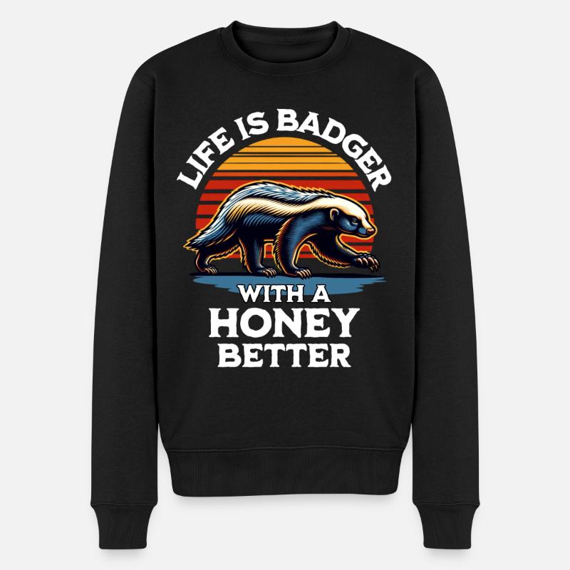 Honigdachs Spruch - Männer Premium Bio Pullover - Schwarz