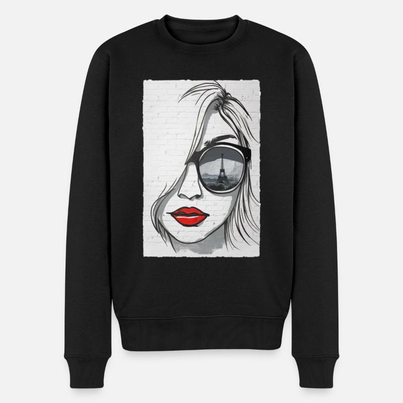 Graffiti-Mädchen in Paris - Eiffelturm - Männer Premium Bio Pullover - Schwarz