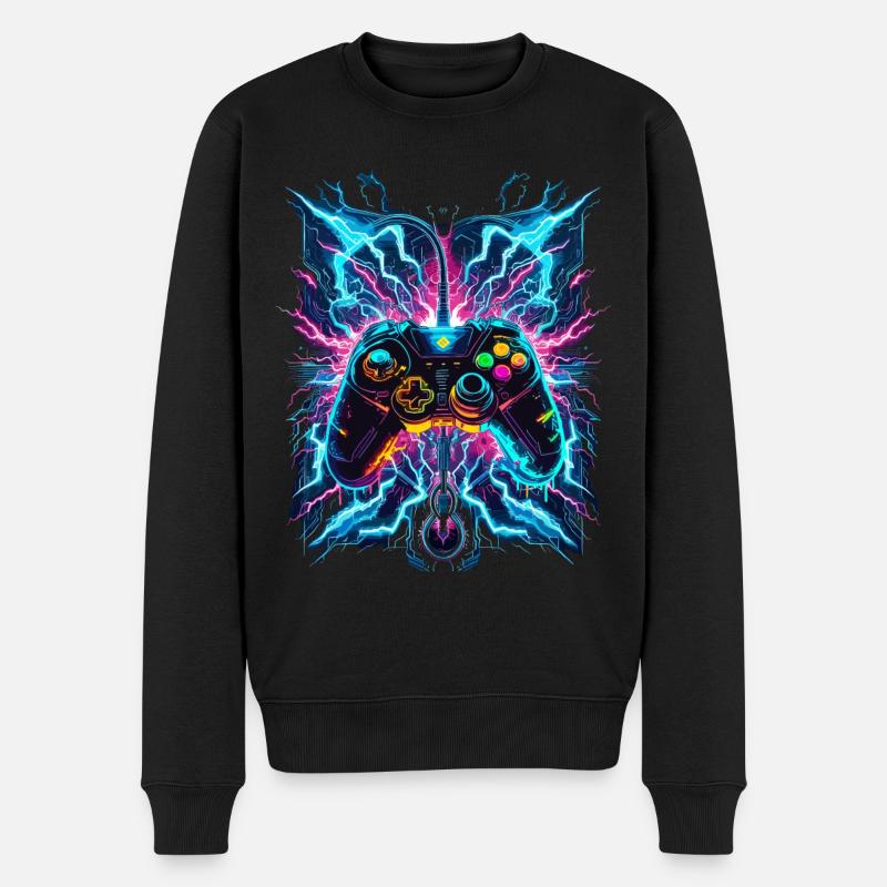 Neon Blitz Power Gaming Controller - Männer Premium Bio Pullover - Schwarz