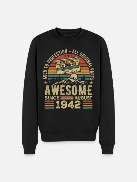 Geboren in augustus 1942 Verjaardagscadeau augustus 1942 augustus - Mannen Premium Bio sweater - zwart