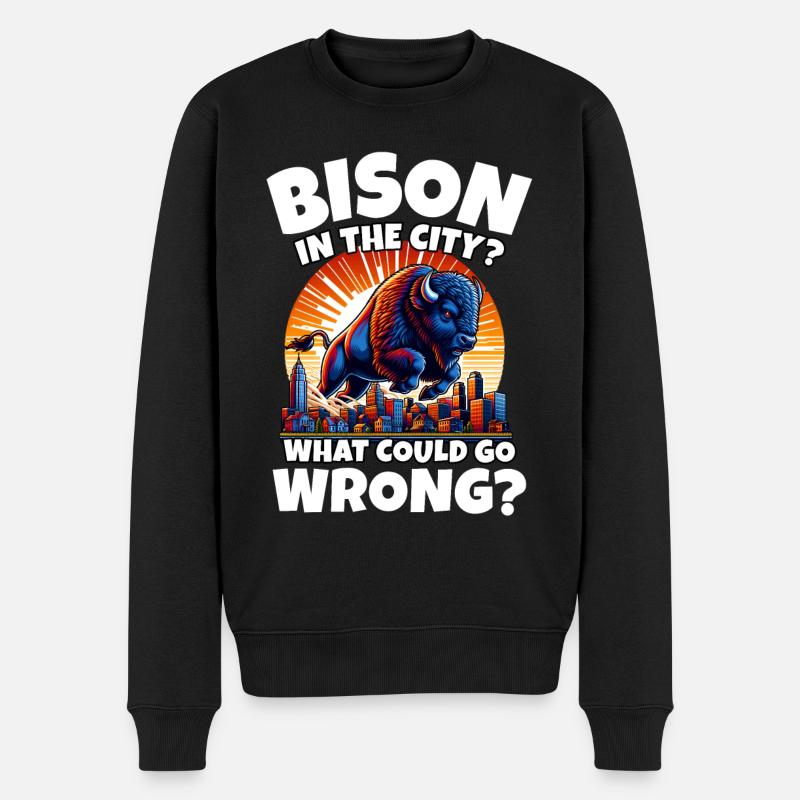 Büffel Stadt Bison - Männer Premium Bio Pullover - Schwarz