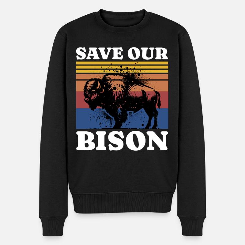Save Bison - Männer Premium Bio Pullover - Schwarz