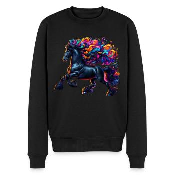 Cheval frison Pferd - Pull Premium bio Homme - noir - Devant - Nico (187cm)
