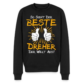 Dreher Geschenkidee - Männer Premium Bio Pullover - Schwarz - Vorne - Nico (187cm)