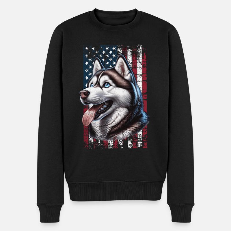 Husky US Schlittenhund - Männer Premium Bio Pullover - Schwarz