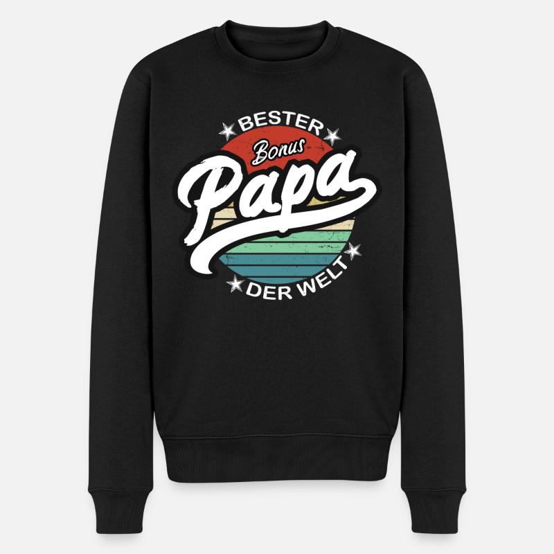 Bester Bonus Papa der Welt - Retro - Männer Premium Bio Pullover - Schwarz