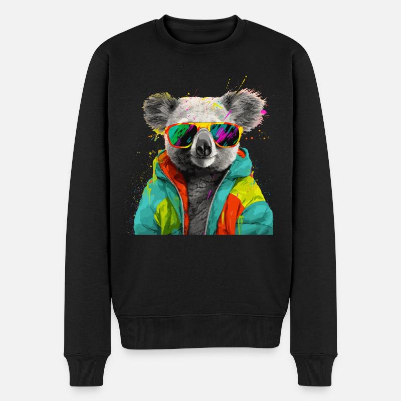 Koala mit Sonnenbrille Bunt Coole Koalabär - Männer Premium Bio Pullover - Schwarz