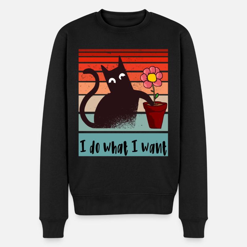 Ich mache was ich will. Lustige Katze Blumentopf - Männer Premium Bio Pullover - Schwarz