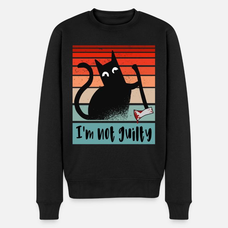 Ich bin unschuldig, Katze mit blutiger Axt - Männer Premium Bio Pullover - Schwarz