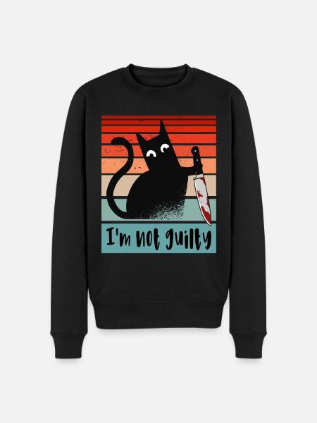 Ik ben onschuldig, kat met bebloed mes - Mannen Premium Bio sweater - zwart