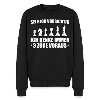 Schach Humor Ich denke voraus Schachspieler - Männer Premium Bio Pullover - Schwarz - Vorne - Nico (187cm)