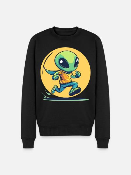 Laufender Alien im Comic-Stil - Männer Premium Bio Pullover - Schwarz