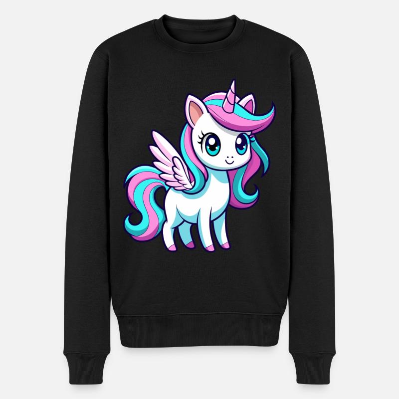 Süßes Regenbogen-Einhorn - Männer Premium Bio Pullover - Schwarz