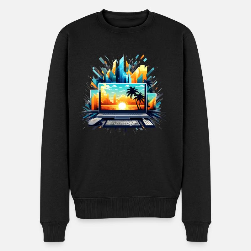 Stadtlandschaft Sonnenuntergang Computerchaos - Männer Premium Bio Pullover - Schwarz