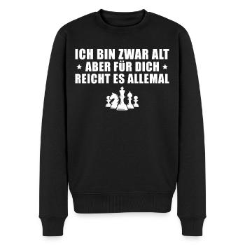 Schach Ich bin zwar alt Schachspieler - Männer Premium Bio Pullover - Schwarz - Vorne - Nico (187cm)