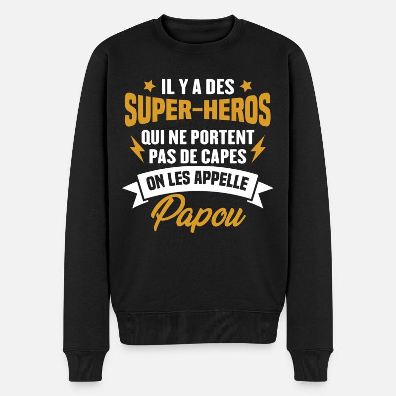 Papou super héros cadeau grand-père - Pull Premium bio Homme - noir