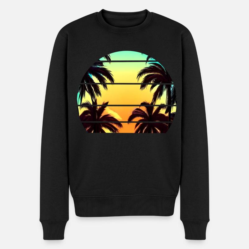 Plamen Sonnenuntergang Retro 90s - Männer Premium Bio Pullover - Schwarz