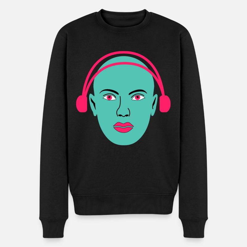 Frau hört Musik - Männer Premium Bio Pullover - Schwarz